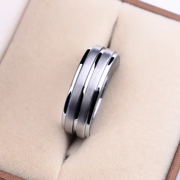 Silver Tungsten Ring with Matt Surface Centre Groove and Polished Stepped Edges 2