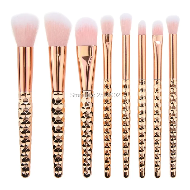 

2017 Fashion 8Pcs Professional Makeup Brushes Set Make Up Foundation Blusher Eyeshadow Make-up Brush Rose Gold Handle Pink Hair
