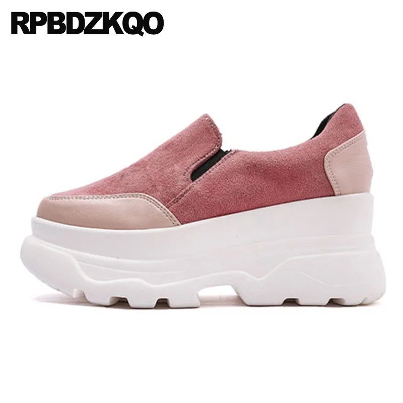 

thick sole designer shoes china round toe comfortable creepers size 33 platform pink elevator harajuku black women muffin suede