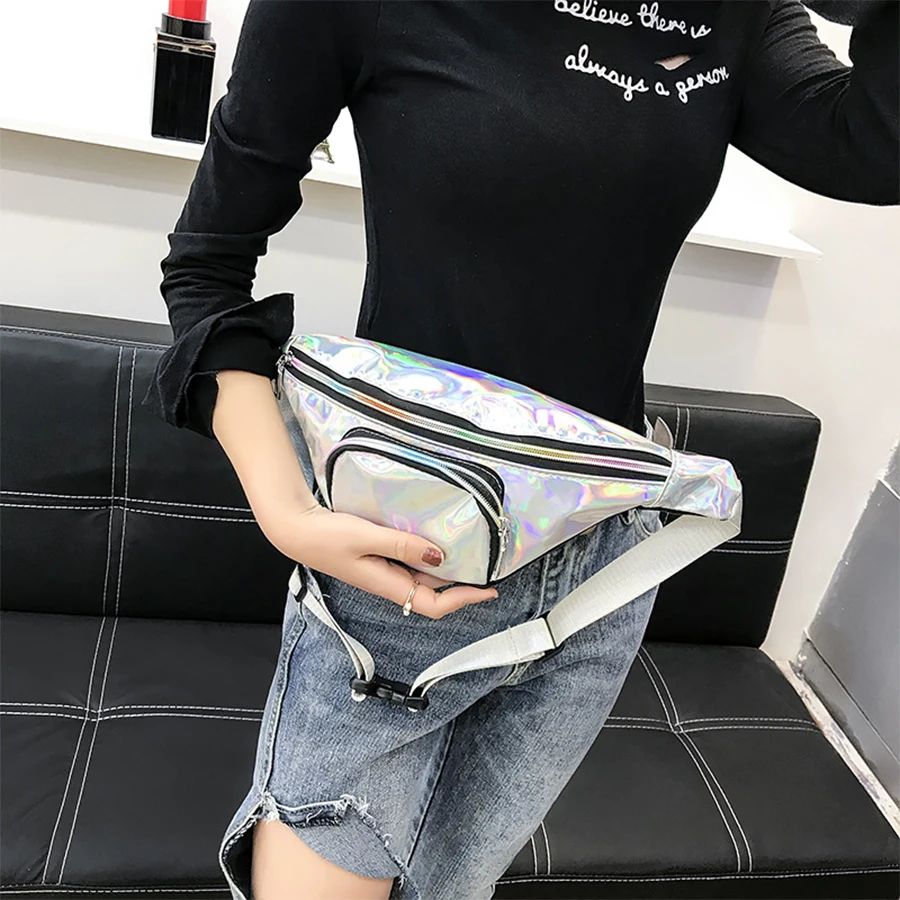 دوسون جديد حزمة الليزر الخصر حزم Heuptas الورك حقيبة النساء زنار الموز أكياس الخصر حقيبة للجنسين Bolso Cintura قوس قزح شفافة