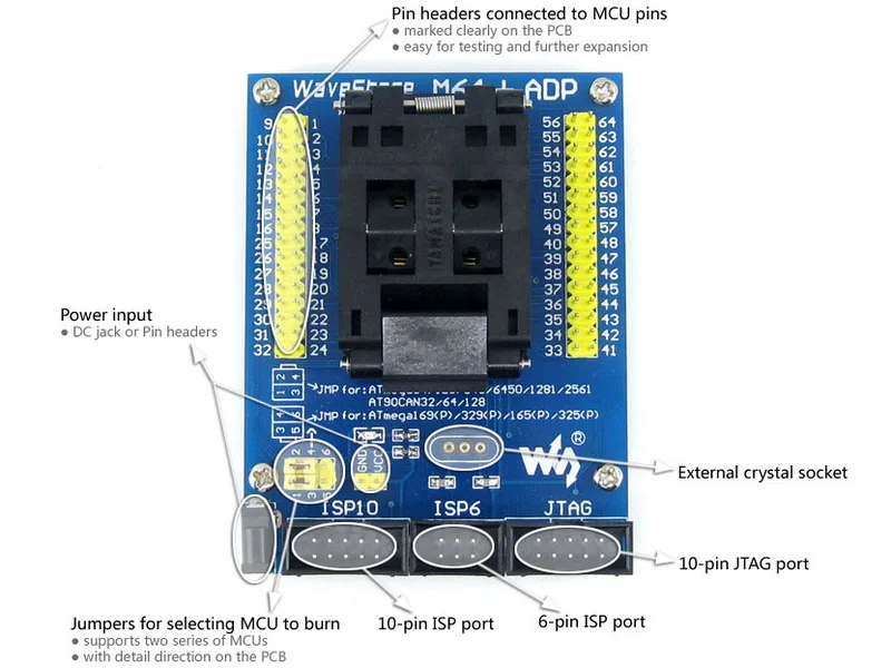 M64 + ADP AVR программирования адаптер IC Тесты разъем для ATMEGA64 ATMEGA128 TQFP64 Бесплатная доставка