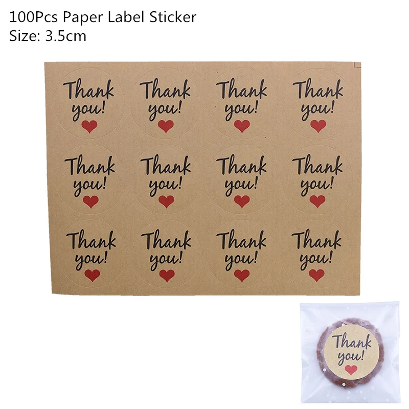 100pcs label sticker 50/100 шт Пластик сумки спасибо печенья и конфетная сумка самоклеющаяся бумага для Одежда для свадьбы, дня рождения мешок подарка печенья упаковочный пакет для выпечки - Цвет: 100pcs label sticker