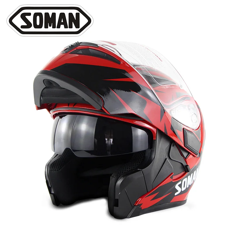 Soman двойные Козырьки мотоциклетный полный шлем флип-ап мотоцикл Casco Анти-туман и анти-УФ Capacetes Dot ECE одобрение Skyeye