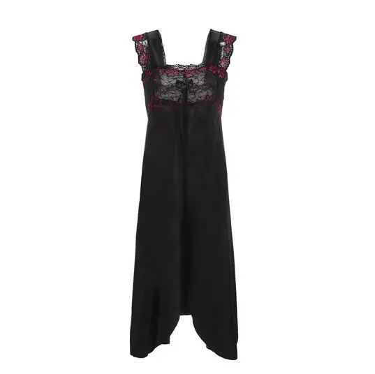 Summer Dress Lace Sleeveless Lingerie Sexy Women Nightwear Silk Night Gowns Satin Nightgown Sleepwear Red/Black Pink Q134