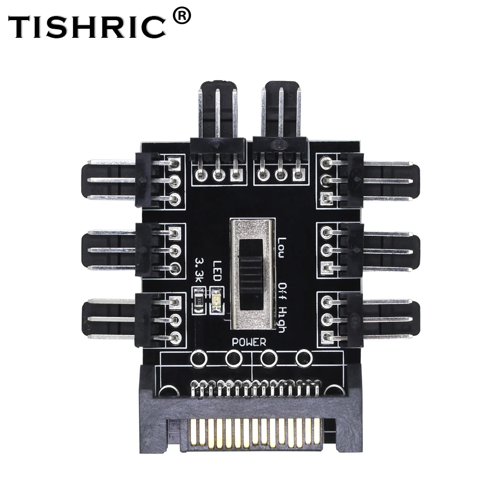 TISHRIC 2017 Hot Sale 1 to 8 PC Cooler Cooling Fan Hub Splitter Cable PWM SATA Molex 12V 3Pin Power Supply Adapter For Mining
