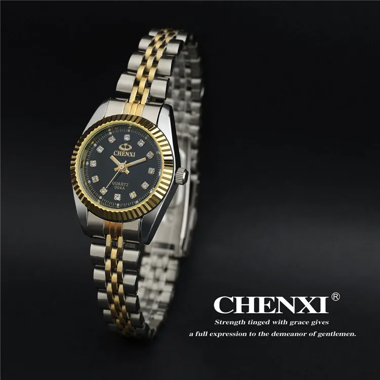 CHENXI Топ бренд влюбленных пары кварцевые мужские часы женские подарок на день Святого Валентина часы женские 30 м Водонепроницаемые наручные часы - Цвет: Women Black Dial