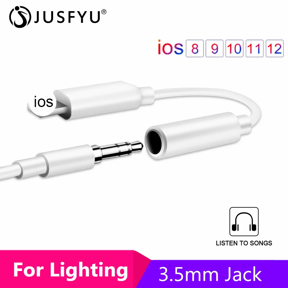 

For Lighting To 3.5MM Headphone Jack Audio Cable Converter Adapter Aux Music For iPhone 7 8 Plus X XR XS Max Earphone Splitter