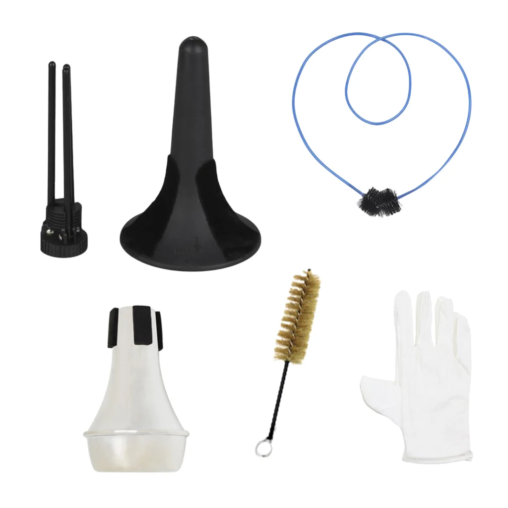 6 In 1 Trumpet Maintenance Cleaning Tool Kit Trumpet Stand 2pcs Brushes +Mute+Gloves Set