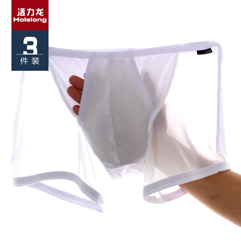 

Holelong brand 2017 new men's sexy boxer 3park pour homme ice silk transparent panties pump underwear gay mens trunks HCP079003