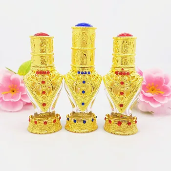 

Retro Middle East Style Perfume Bottle with Dropper Lid Gold Scent Bottle Refillable Frgance Bottles Makeup Container 10pcs/lot