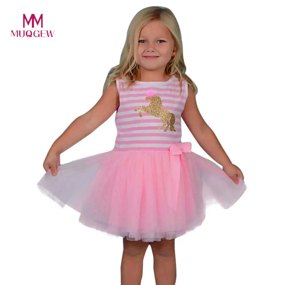 

2018 Summer Girls Dress Sweet Girls Clothes Stripe Print Sleeveless Pageant Party Princess Dress For 2-6 Years Olds Vestidos