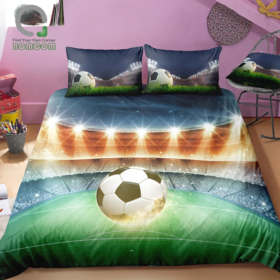 Bomcom 3d Estadio De Futebol De Futebol Jogo De Cama Flutuante Bola De Futebol Profissional Campo Noite Antes Do Jogo 100 De Microfibra Conjuntos De Cama Aliexpress