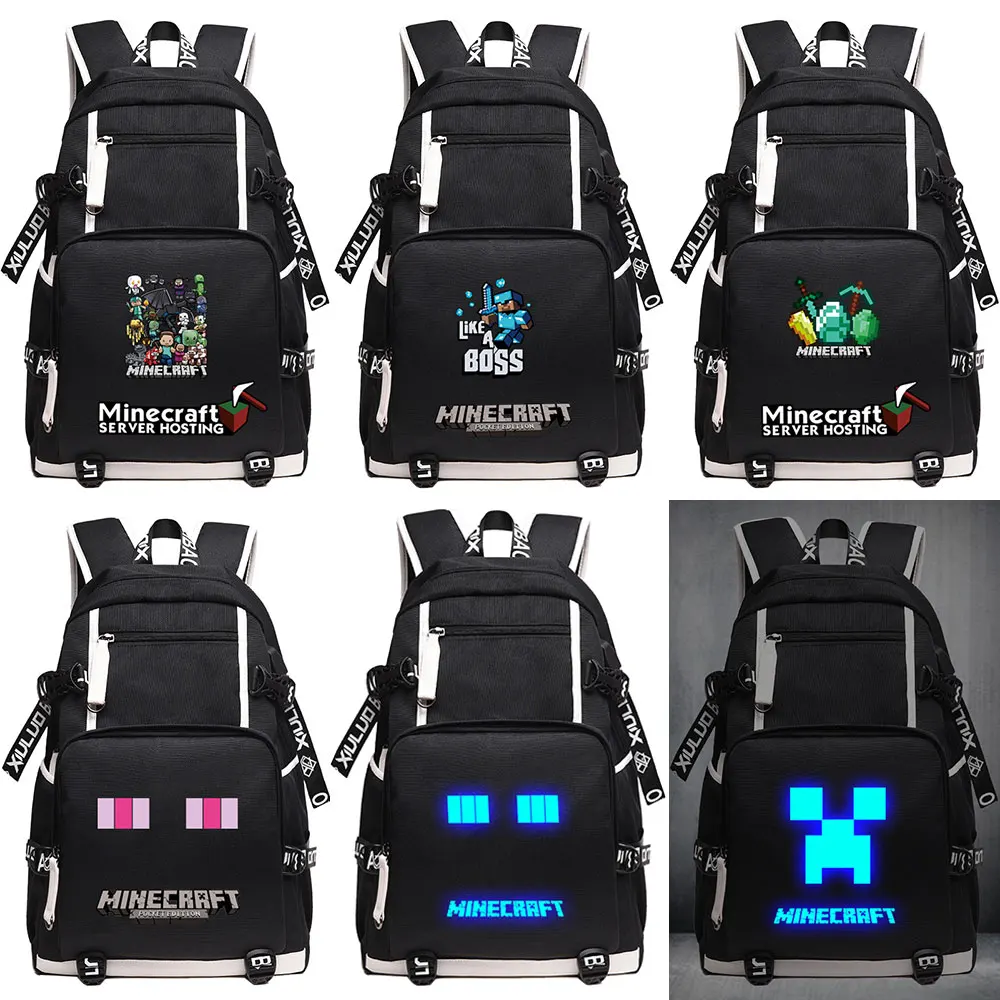 

Cartoon Hot Games Minecraft Plaid Creepers USB Charging Laptop Boy Girl School bag Women Bagpack Teenagers Canvas Men Backpack