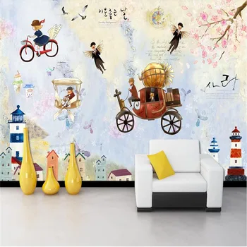 

Custom wallpaper Korean style cartoon dream lighthouse TV sofa restaurant background wall decoration waterproof material
