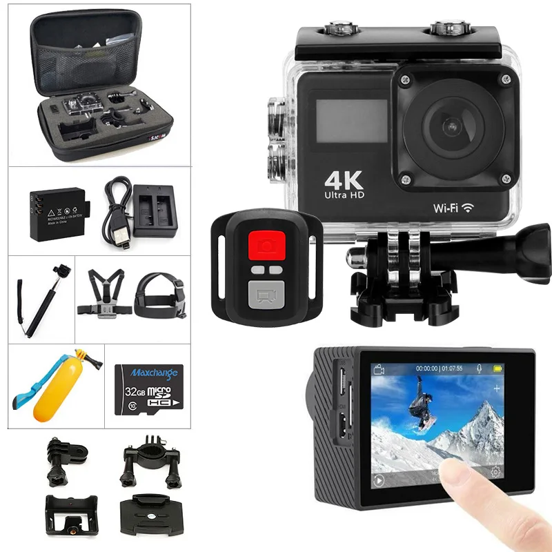 

4K Action Camera WIFI Dual Screen 2.0"Touch Screen 12MP Helmet Camera 30m DV 120 Degree Wide Angle Lens Sport Cam