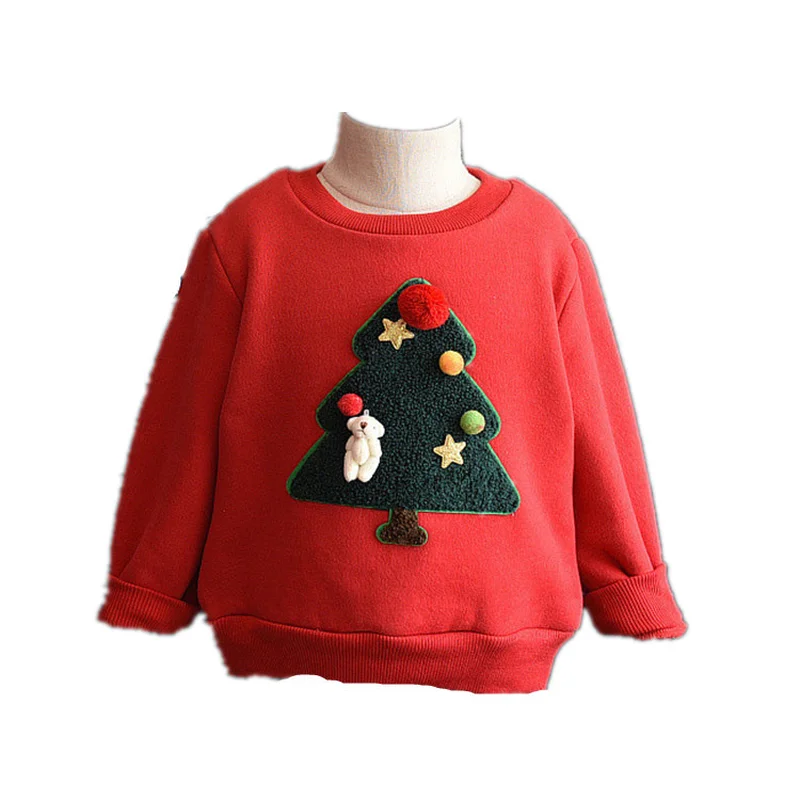 

2019 new year sweatshirt Children hoodies Christmas costume red sweater Christmas tree thick boys warm shirt girls clothes