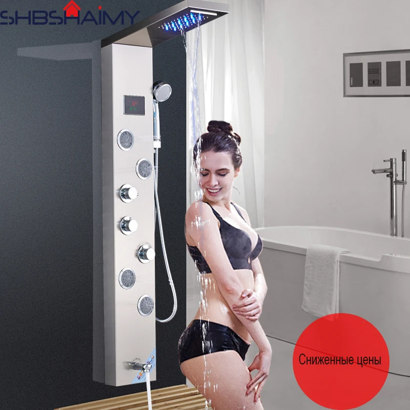 

RUSSAIN Promotion Bath Shower Column Rain Waterfall Shower Panel Mixers Rotate Body Massage Jets Shower System
