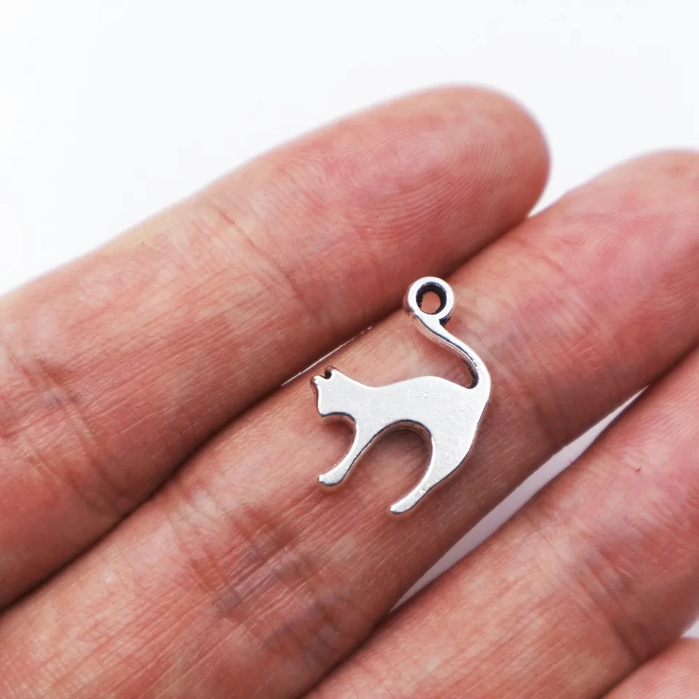 

25pcs 19*14mm antique silver tone charms cat Charms silver cat Charms for necklace pendant dropshipping
