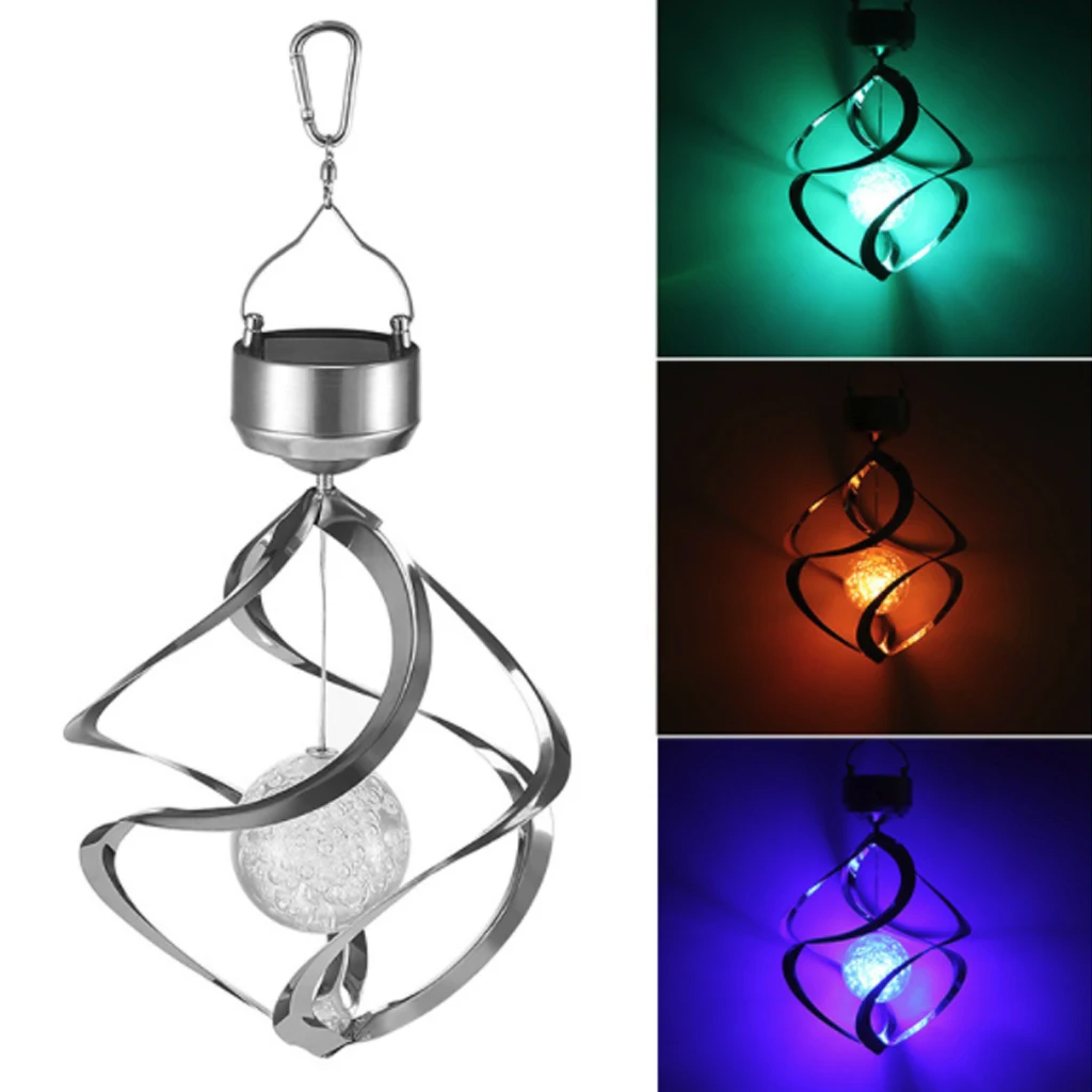 

Solar Revolving Wind Chimes Hanging Lights Outdoor LED Colour Changing decorate Hanging Lights Spiral Spinner Lamp for Design