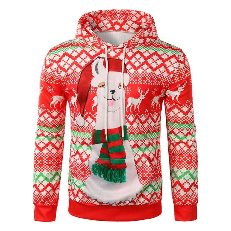 

Men Christmas Hoodies Sweatshirt Fashion Deer Red Christmas Tops 2018 Hot Sale Men's Elk Print Hooded Sweatshirt Clearance Sale