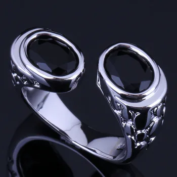 

Tantalizing Double Oval Black Cubic Zirconia Silver Plated Stamped 925 Ring V0627