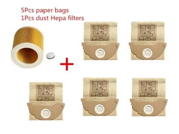 

5Pcs paper bags+1Pcs dust Hepa filters for Karcher Vacuum Cleaners parts Cartridge HEPA Filter WD2250 WD3.200 MV2 MV3 WD3