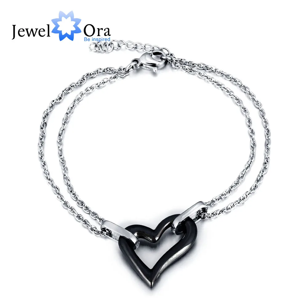

Romantic Love Stainless Steel Trendy Women Bracelet Black Ceramic Heart Shaped Bracelets & Bangles New 2016 (JewelOra BA101348)