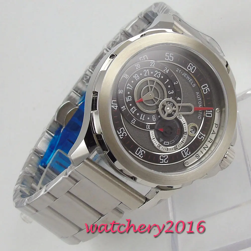 

Relogio Masculino Mens Watches Top Brand Stainless steel Luxury Men Military Glass Wristwatch Automatic Watch parnis