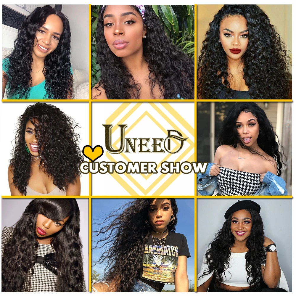 Uneed Brazilian Water Wave Bundles With Closure Human Hair 3 Bundles with Lace Closure 4\ Uneed Brazilian Water Wave Bundles With Closure Human Hair 3 Bundles with Lace Closure 4\