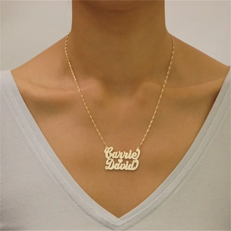 Collar personalizado de Plata de Ley 925 con nombres dobles personalizar nombres de remolque COLLAR COLGANTE hecho a mano regalo de San Valentín para ella