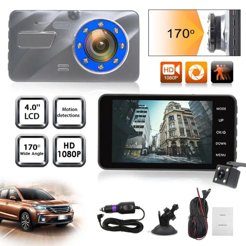 

4.0" LCD 1080P Car DVR Camera Dual Lens Digital Video Recorder Registrator Infrared Night Vision Dash Cam Auto Camcorder