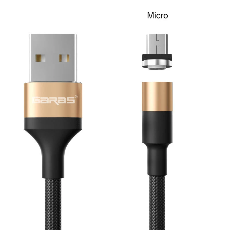 GARAS Магнитный micro usb кабель QC2.0 кабель передачи данных для быстрой зарядки для xiaomi/huawei micro usb Магнитный кабель 2 м Магнитный зарядный кабель - Цвет: gold micro usb cable