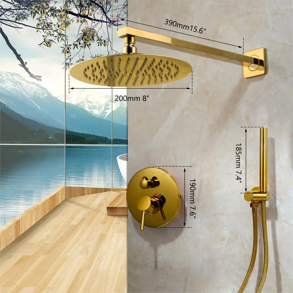 JIENI дождевой Золотой смеситель для душа набор настенное крепление одной ручкой смеситель для душа квадратный ручной душ Скрытая установка