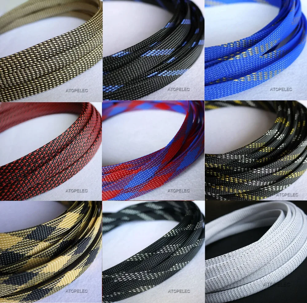 

12MM Wide TIGHT Braided PET Expandable Sleeving Cable Wire Sheath Selectable Mix Color
