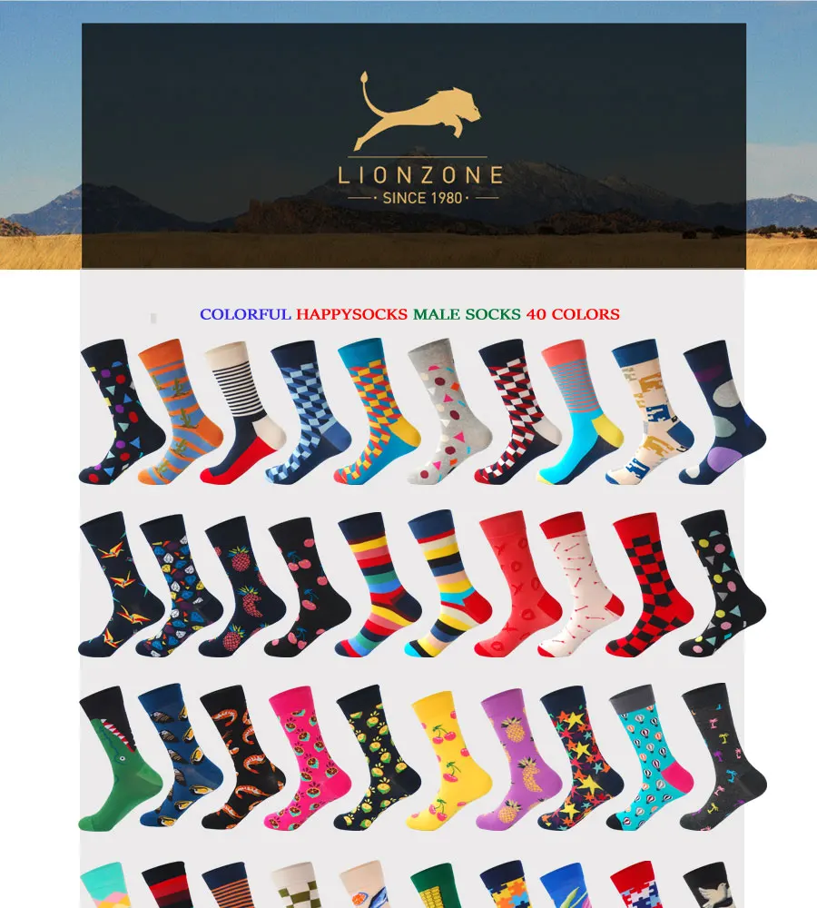 LIONZONE, 2 пар/лот, цветные мужские носки, Calcetines Divertidos, износостойкие носки, дышащие, для езды на велосипеде, счастливые носки