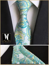 

Tie Hot Sale 8cm Designer Necktie SET Fashion Blue Paisley Ties with Pocket Square for Husband Gift