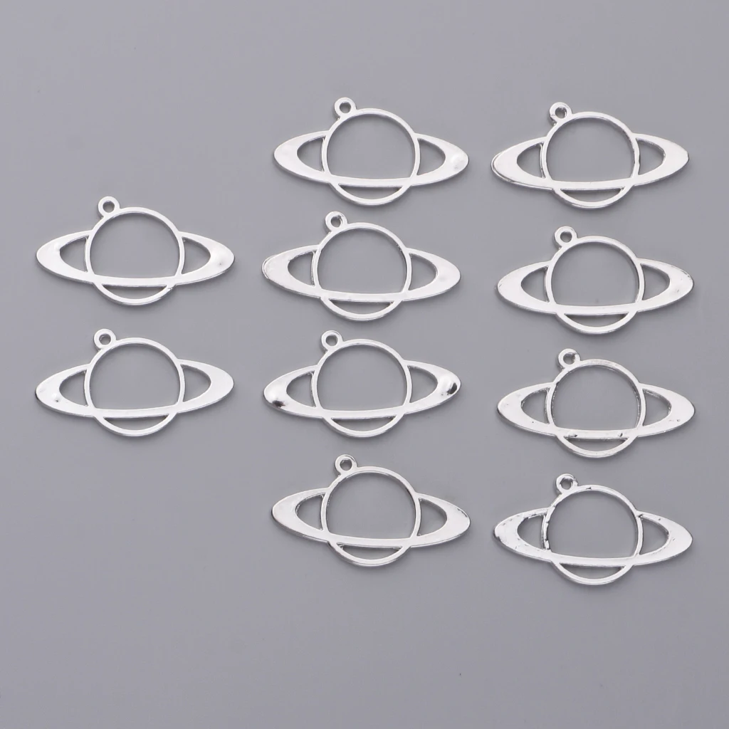 10x Planet Shape Metal Open Bezel Frame Pendant DIY UV Resin Settings Jewelry Making Charms Accessories