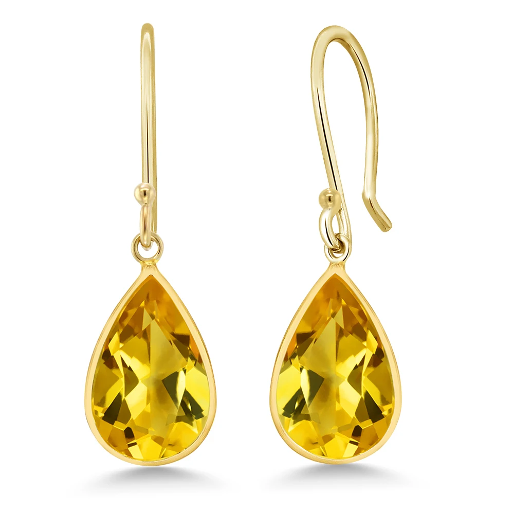 GemStoneKing 14K желтого золота ювелирные украшения груша Форма 8x12 мм натуральный цитрин камень Висячие серьги для Для женщин