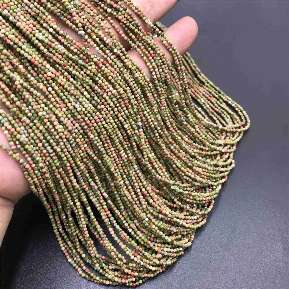 

2 mm Natural unakite beads Micro faceted spacer green gem stone beads Section Loose Beads For Jewelry Making Bracelet Necklace