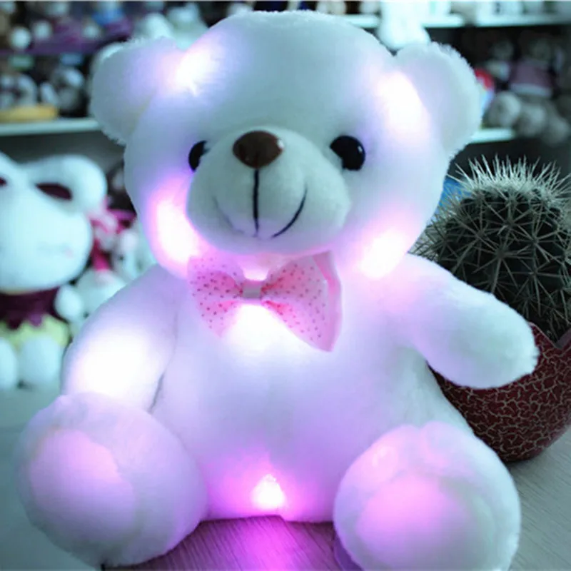 

J242 Kawaii!! New Arrival 20cm LED Soft Colorful Glowing Small Animal Bear Stuffed Doll Plush Toys Kids Gifts Wholesale