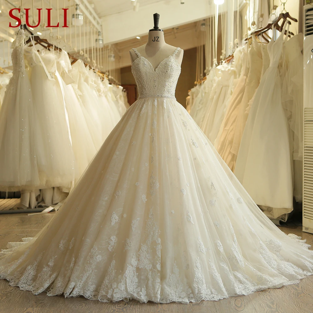 

SL-023 Charming Sweetheart Applique Lace Vintage Pearls Bridal Wedding Dress 2018