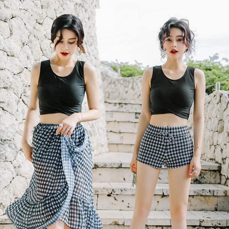 

Swimwear For Teenagers Sexy Bathing Suits Swimsuit Retro Women's Two-Piece Biquinis Female 2019 New Split Closed Skirt Three