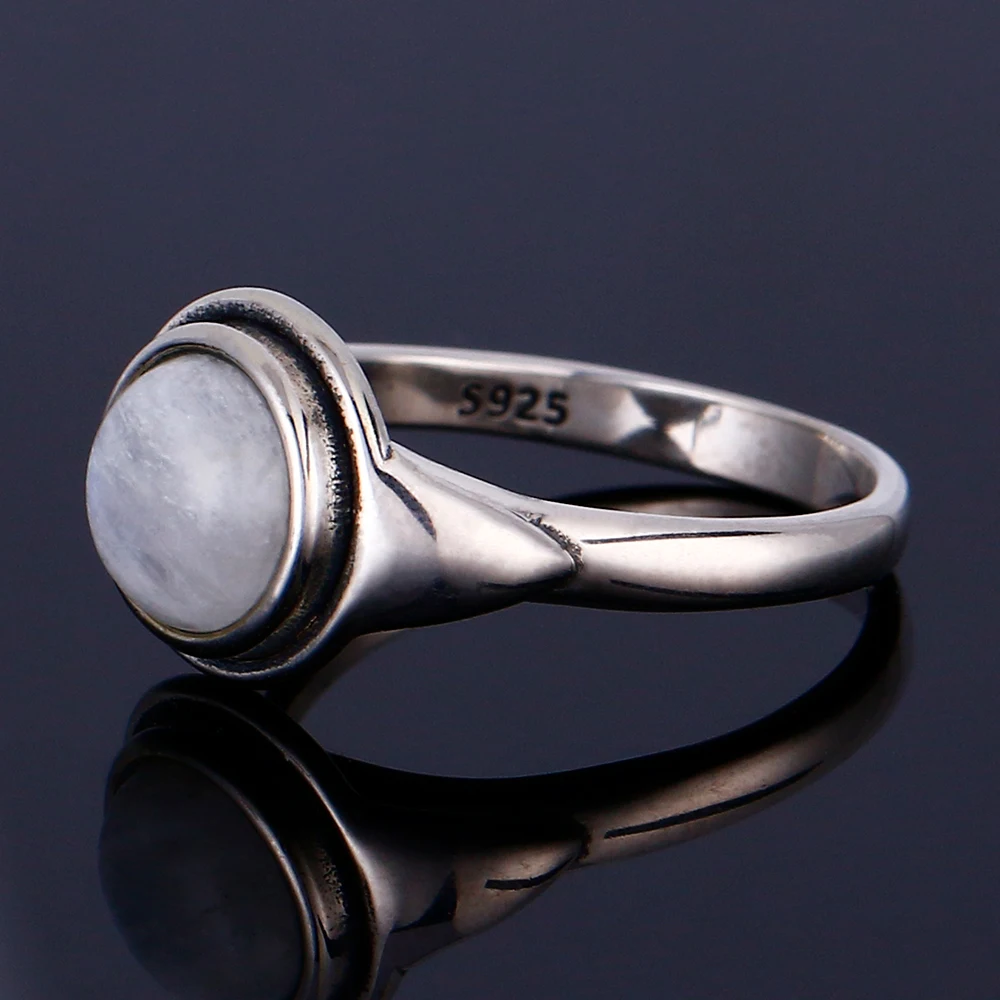 Список S925 кольцо Круглый 8 мм натуральный лунный камень и Радужный камень милое корейское кольцо Свадебная вечеринка юбилей