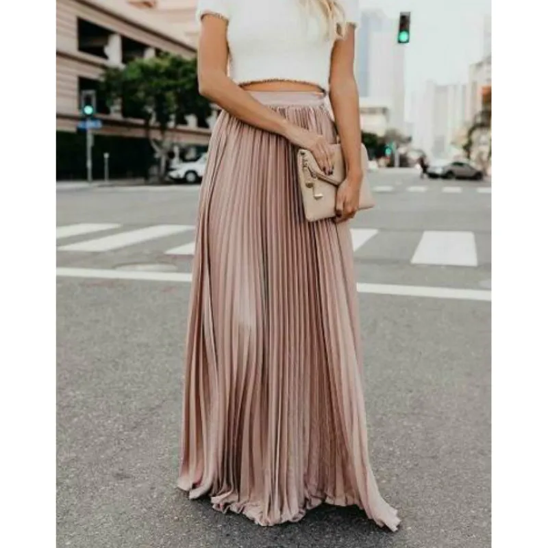 Женская модная элегантная однотонная плиссированная юбка до щиколотки с высокой талией - Цвет: A3
