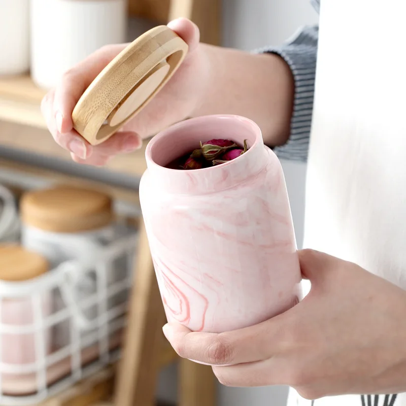 

Nordic Marble Veins Kitchen Ceramic Container Food Storage Coffee Tea With Lids Sealed Jar Storage Box