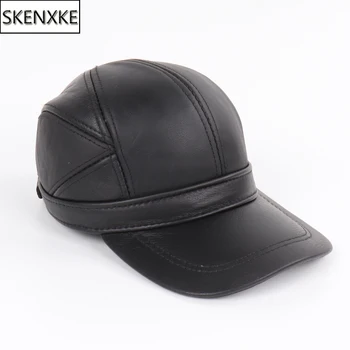 

New Brand Outdoor Man Genuine Cow Leather Baseball Caps Men Fall Winter Natural Leather Earflap Cap Real Cowhide Leather Hats
