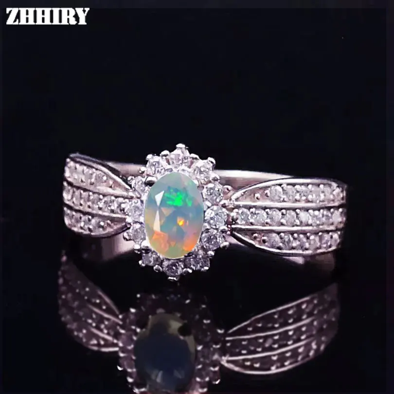 Женское кольцо с натуральным опалом ZHHIRY цельное из стерлингового серебра 925