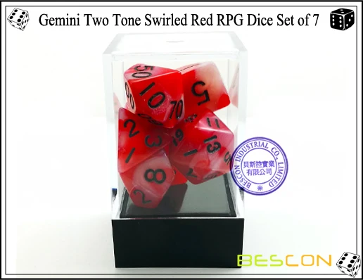 Gemini два тона волнистые красные ролевые игры в кости набор из 7 в коробка в форме лего-блока посылка, полная многогранные кости набор d4 d6 d8 d10 d12 d20 d
