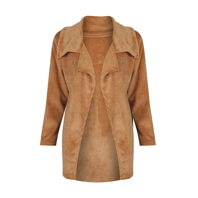 Very best  Adogirl Women Fleece Coat Turn Down Collar Long Sleeve Loose Casual Open Stitch Outerwear Autumn Wi