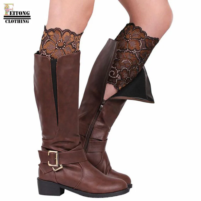 

FEITONG 10 Colors Retro Style embroidery Women Stretch Lace Boot Leg Cuffs Soft Laced Boot Socks leg warmers for women
